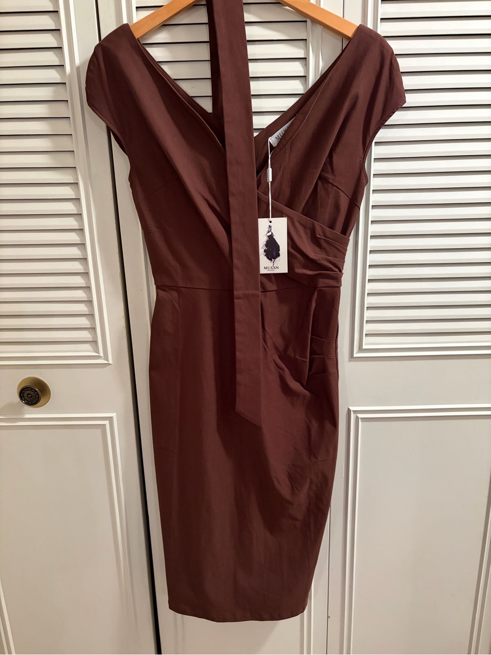 Brown Sheath Dress with Tie Detail